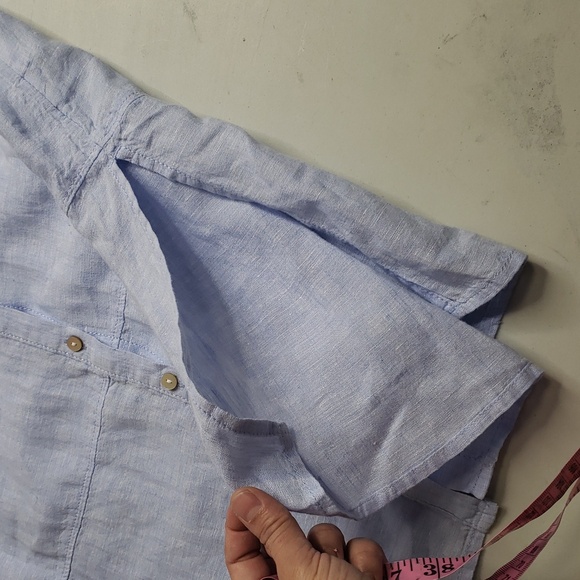 Tahari Womens Essentials 100% Linen Button Up Tunic Top Size M Blue Coastal - Picture 9 of 16